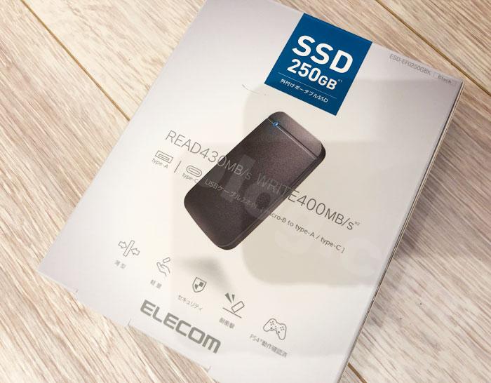 今回購入した「SSD：ESD-ED(ELECOM)」の性能と大きさ①